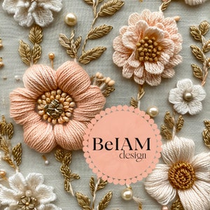 3D ボヘミアン フローラル 刺繍 シームレス パターン リピート ファイル ファブリック 昇華、即時ダウンロード デジタル ペーパー スクラップブッキング 表面デザイン