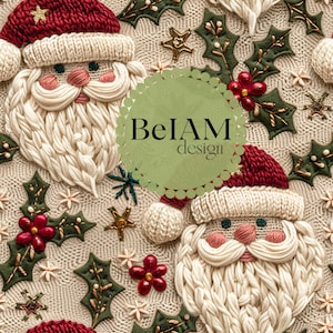 File di ripetizione di motivo senza cuciture in maglia neutra 3D di Babbo Natale per carta da parati con design digitale per sublimazione di tessuti, Babbo Natale in maglia finta