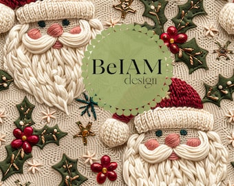3D Neutral Santa Knit Seamless Pattern Repeating File for Fabric Sublimation Faux Knit Santa Digital Paper Craft Tumbler Design Wallpaper