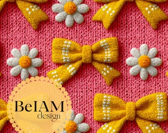 3D Daisy Coquette Seamless Pattern: Pink & Yellow Fabric Sublimation (Digital Paper)