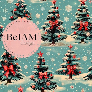 Vintage sapin de Noël sans couture fichier répétitif pour sublimation de tissu noeud rouge Noël papier numérique artisanat gobelet Design papier peint