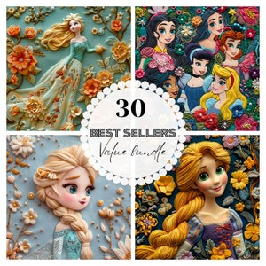 3D Blumen Prinzessinnen Faux Stickerei Bundle 30 Nahtlose Muster-Wiederholungsdatei für Stoff Sublimation Digitales Papier Sammelalbum Oberflächendesign