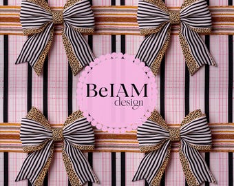Leopard Print Stripy Bows Seamless Pattern: Fabric Sublimation (Digital File)