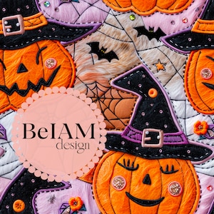 3D niedlichen lustigen Witchy Halloween Nahtlose Muster wiederholen Datei Stoff Sublimation Kürbis Digitales Papier Sammelalbum Oberflächendesign Tapete