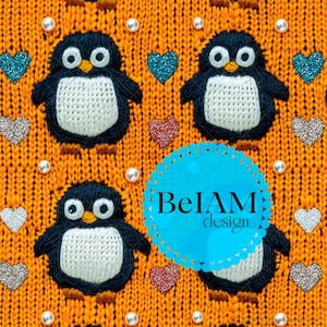 3D niedlichen Pinguin Glitter Hearts Seamless Pattern-Wiederholungsdatei für Stoff Sublimation Valentine Digital Paper Craft Tumbler Design Wallpaper