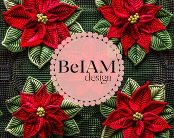 3D Christmas Floral Poinsettias Seamless Pattern: Fabric Sublimation, Tumbler Design (Digital Download)