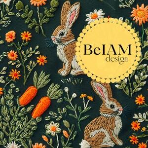Coniglietti pasquali Boho e carote Seamless File Motivo ripetuto di carote e conigli per tessuto Sublimazione Bunny Seamless File Carta digitale