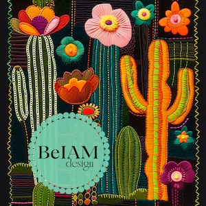 3D Retro Blooming Cactus Western Seamless Pattern Archivo repetido para sublimación de tela Descargar papel digital Diseño de superficie Fondo de pantalla