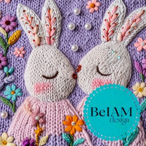 Süße 3D-Strickhasen Nahtlose Musterwiederholungsdatei für Stoffsublimation Ostern Nahtlose Dateien Digitales Papier Sofortiger Download