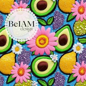 3D Neon Sommer Nahtlose Muster-Wiederholungsdatei für Stoff Sublimation Zitrone Avocado Gänseblümchen Digitales Papier Benutzerdefinierte Stoffdruck Hintergrund