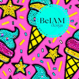 Safe Swim Neon Ice Cream Patrón sin costuras Repitiendo archivo Sublimación de tela Descargar papel digital Scrapbook Diseño de superficie Fondo de pantalla