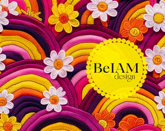 3D Retro Rainbow Floral Pattern: Groovy Fabric Sublimation (Digital Download)