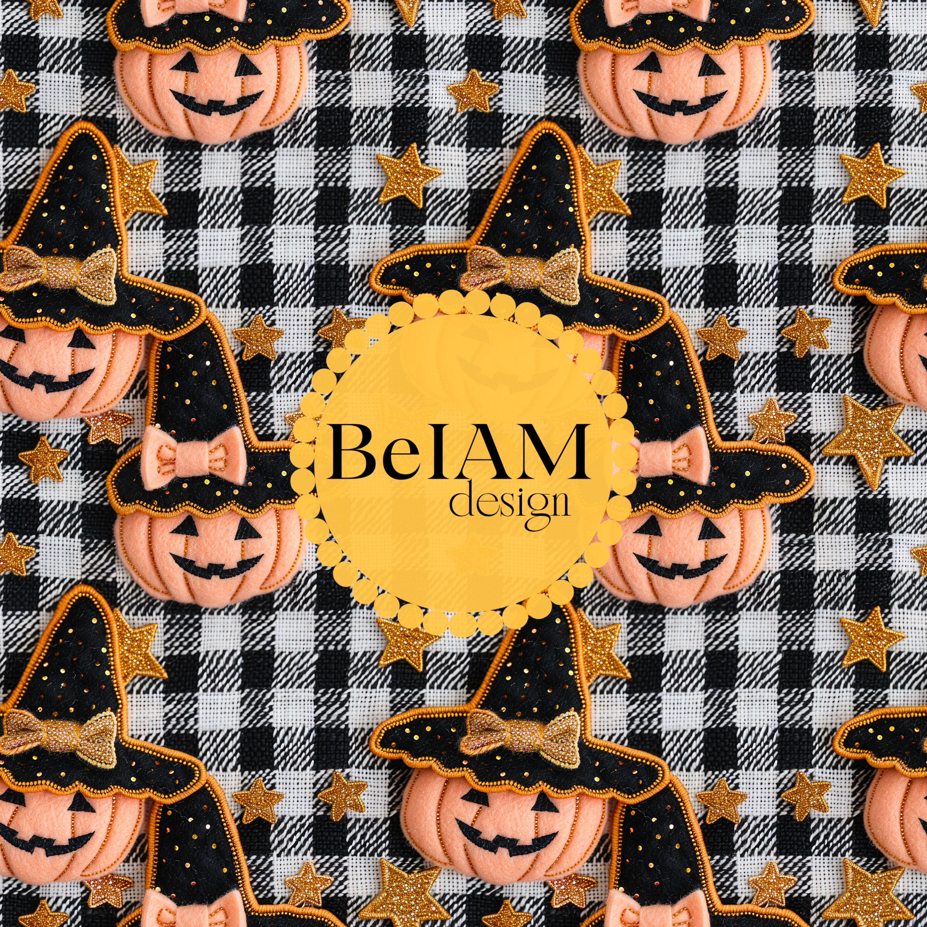 Checker Pumpkin Witchy Fabric Pattern: 3D Seamless Design (digital ...