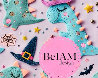 3D Witchy Dino Seamless PatternHalloween Dino  Spooky Cute Digital Paper