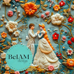 3D Fairytale Love Padrão Sem Costura Arquivo de Repetição para Sublimação de Tecido Baixar Papel Digital Scrapbook Journal Surface Design Papel de Parede