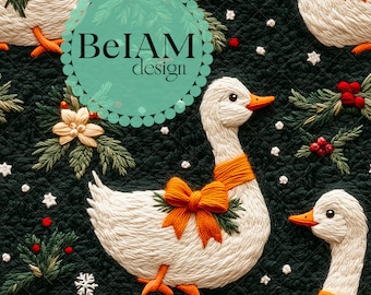 3D Winter Goose Seamless Pattern: Xmas Fabric Sublimation (Digital File)