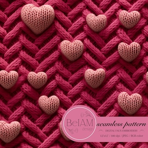 Rosa Valentinstag Faux Knit Nahtloses Muster für Stoff Druck Oberflächendesign Valentinstag Papier Textur Gestrickte Herzen Valentinstag Valentinstag