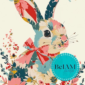Motif répétitif de fichier sans couture de lapin floral de Pâques pour la conception de surface de fichier sans couture de fichier de lapin de papier numérique de ressort personnalisé de tissu de sublimation de ressort