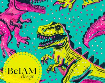 Safe Swim Neon Trex Seamless Pattern Repeating File for Fabric Sublimation Download Digital Paper Scrapbook Journal Surface Design Wallpaper