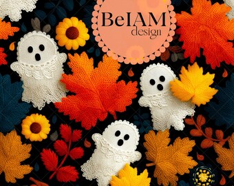 3D Cute Fall Lacy Ghosts Seamless Pattern Fall Digital Paper
