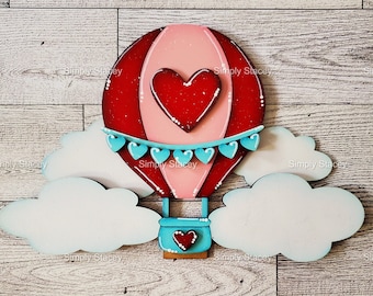 Hot Air Balloon Interchangeable Basket Insert, Hand-Painted, Valentine Add-On for Interchangeable Basket, Homemade Gift, Valentine Decor