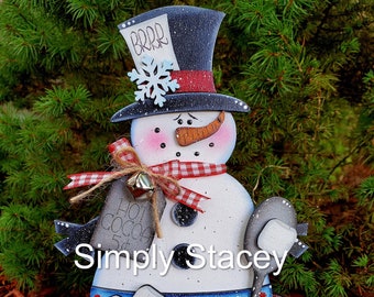 Hot Cocoa Snowman Mug Shelf Sitter, Hand-Painted or DIY Kit
