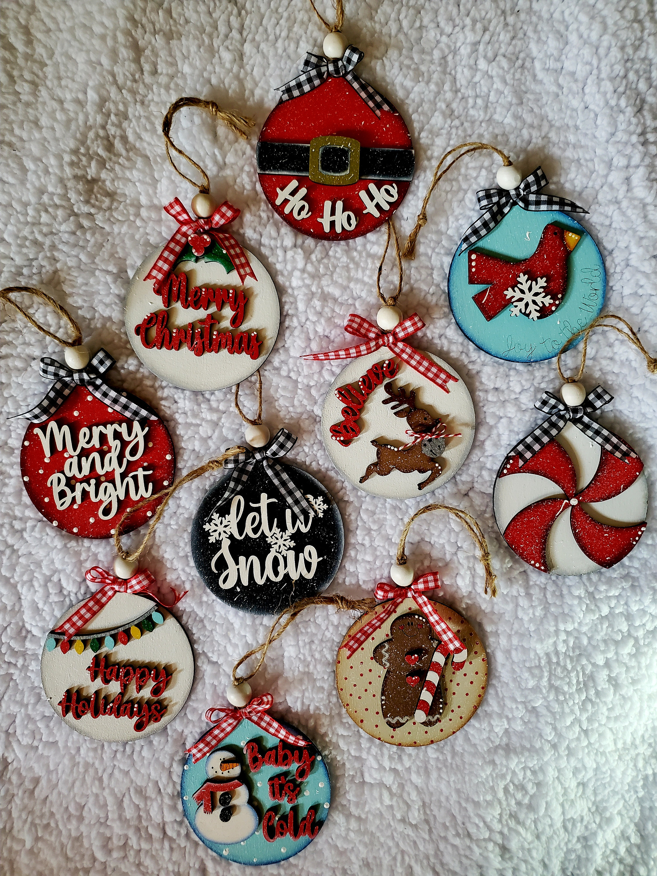 Christmas Ornaments, Set of 10 or Single Wood Ornaments, Hand Painted, DIY  Wood Kit, Gingerbread, Merry Christmas, Ornaments 