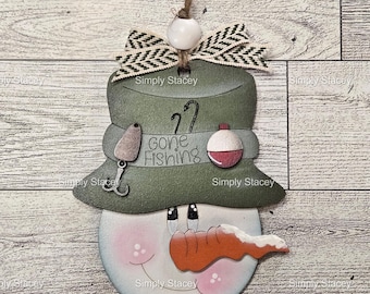 Gone Fishing Snowman Head Ornament, DIY Kit or Hand-Painted