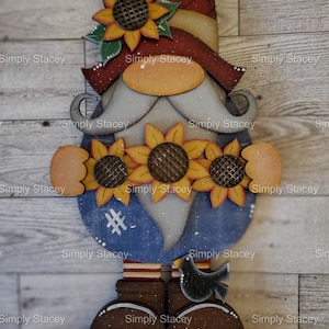 Large Sunflower Gnome, DIY Wood  Kit or Hand-painted, Gnome Shelf Sitter, Tiered Tray Decor, Paint Party, Fall Decor, Homemade Gift
