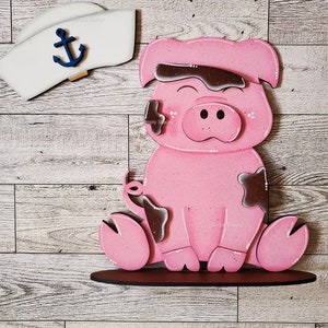Pig Animal Hats Interchangeable Shelf Sitter DIY Kit or Painted, Interchangeable, Hand-Painted Gift, Farm Decor, Homemade Gift, Pig Decor