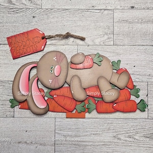 Floppy-Eared Bunny Lying on Carrots Basket Insert for Interchangeable Basket Base, DIY or Hand-Painted