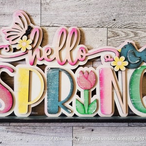 Hello Spring Standing Shelf Sitter, DIY Kit, Hand-Painted, Spring Decor, Mantle Decor, Spring DIY Kit, Table Decor, Homemade Gift