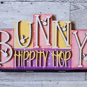 Easter Bunny Hippity Hop Mini Word Block, DIY Kit or Hand-pained, Word Block Shelf Sitter, Homemade Gift, Easter Decor, Easter Gift