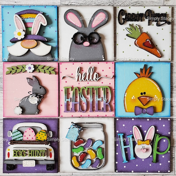 Easter Sign Tile Inserts, DIY Kit or Hand-painted, Easter Decor, DIY Easter Craft, Ladder Inserts, Homemade Gift, Tile Inserts, Easter