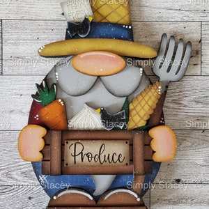 Farmer Gnome, DIY Wood  Kit or Hand-painted, Farmer Gnome Shelf Sitter, Tiered Tray Decor, Paint Party, Farm, Table Decor, Homemade Gift