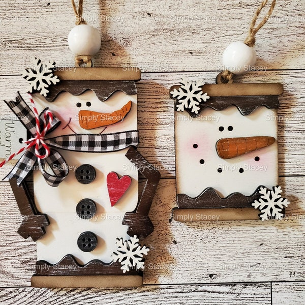 S'mores Snowman Christmas Ornament, DIY Kit or Hand-Painted, Snowman Ornament, Ornament Gift Exchange, Secret Santa, Handmade Gift