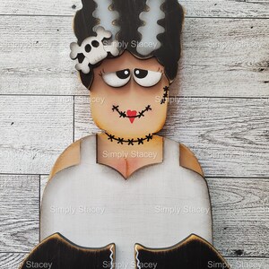 Bride of Frankenstein Primitive Shelf Sitter, DIY Kit, or Hand-Painted, Halloween Decor,  Mantle Decor, Horror Movie, Handmade Gift