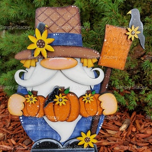 Scarecrow Gnome, DIY Kit or Hand-painted, Scarecrow Gnome Shelf Sitter, Tiered Tray, Paint Party, Fall Decor, Mantle Decor, Homemade Gift