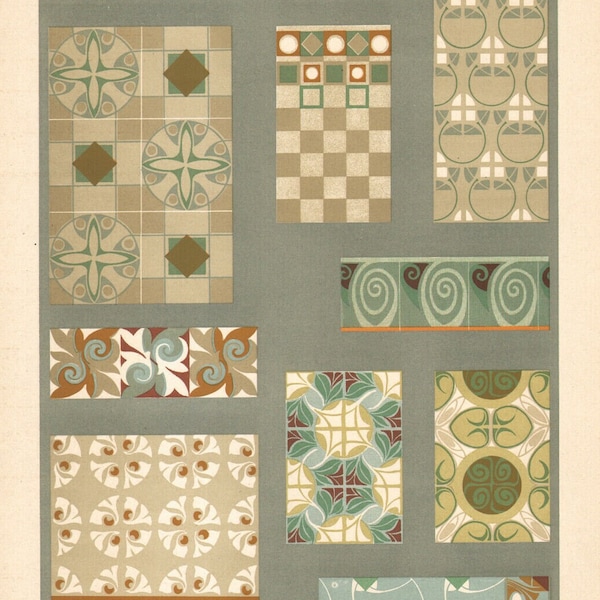 1900 Lithographie Art nouveau Motifs de Carreaux René Beauclair Décoration