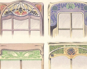 1900 Art Nouveau Lithograph Window Decorations Architecture