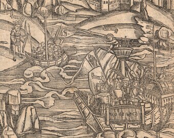 1502 Seltene Originalgravur Aeneis Dido Bootsabfahrt aus Karthago Incunable