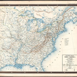 1858 Mapa grande raro da América do Norte Estados Unidos Canadá litografia