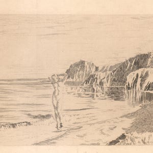 1900 Rara incisione Nudo e paesaggio marino Erotismo Anders Zorn Acquaforte