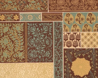 1900 Art Nouveau Lithograph Indian Designs India Motifs Decoration