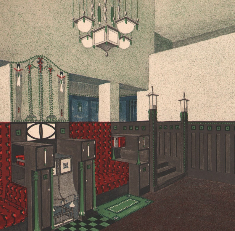 1910 Lot of 2 lithographs Architecture Art Deco Max Benirschke interior decoration