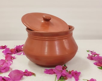 100% Natural Clay Handi Clay Pot for Cooking & Serving with Lid Earthen Kadai Dish Terracotta Pot Clay Serveware Clay Kitchenware Clay