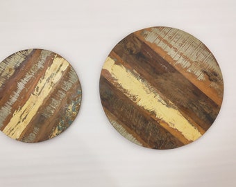 Mesa de comedor rústica de madera recuperada hecha a mano y colorida, mesa de centro, mesa de cocina, mesa auxiliar de madera, mesas auxiliares