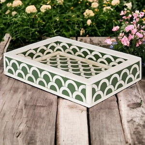 Handmade Bone Inlay Wooden Modern Floral Pattern Serving Tray Furniture Bone Inlay Tray Decorative Tray Home Decor Gift Bone Inlay Furniture