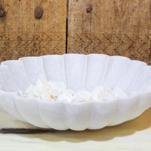 Handcrafted Marble Decorative Bowl Ripple Marble Bowl White Marble Flower Bowl Decorative Marble Scallop Bowl Ruffled Marble Bowl Ring Dish image 6