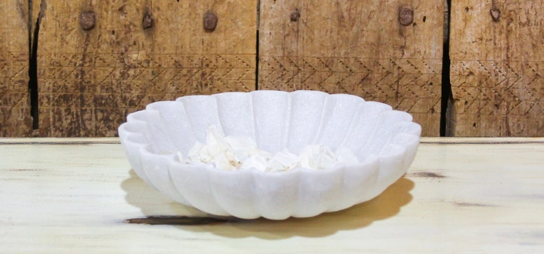 Handcrafted Marble Decorative Bowl Ripple Marble Bowl White Marble Flower Bowl Decorative Marble Scallop Bowl Ruffled Marble Bowl Ring Dish image 6